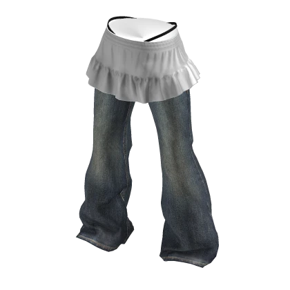 💗Y2K BOOTSCUT JEANS LAYERED SKIRT_ASHBLUE/WHITE