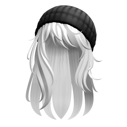 SK8R Girl White Long Hair W Black Beanie