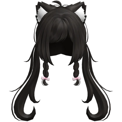 ♡ long swirly dark brown pigtails w/ cat ears