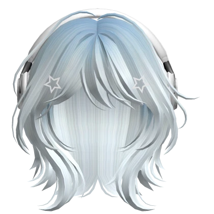 Light Blue Short Wolf Cut Hair with Headphones