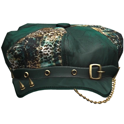 Cheetah Teal Vintage Cap Maximalistic Gold Spikes 