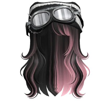 Pink&Black long swirly hair w/ Goggles Cat Beanie