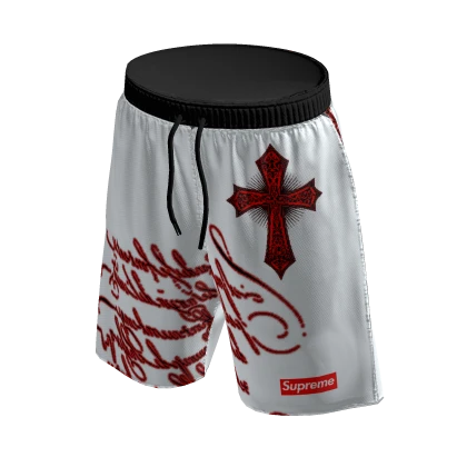 White Red Y2K Cross StreetWear Shorts