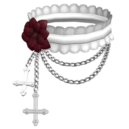 gothic ruffle choker w flower & cross white