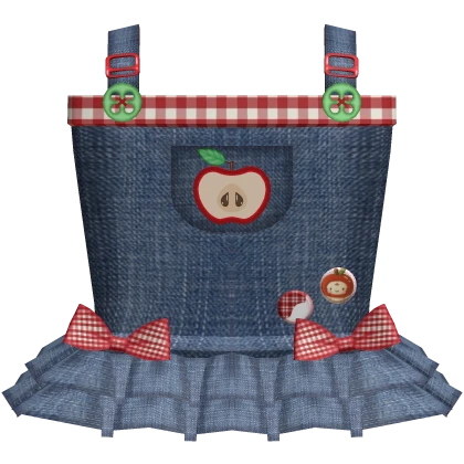 Cute Red Plaid Denim Igari Apple Overall Dress