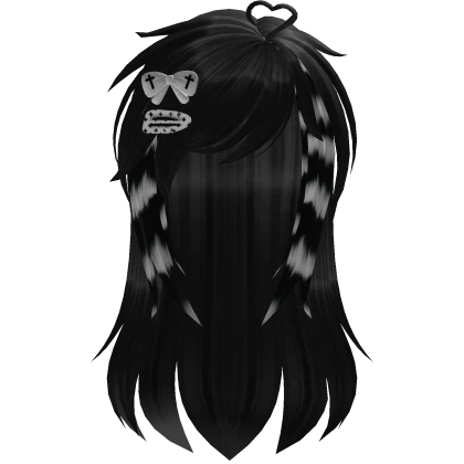 black scene side bangs white racoon tails bow clip