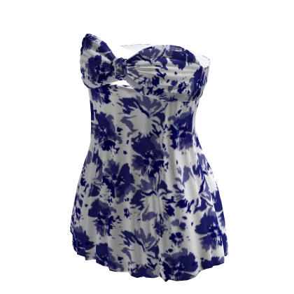 Navy Blue Floral Boho Summer Sun Dress