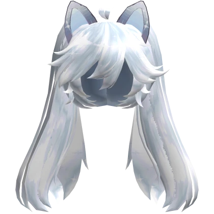 Icy White Anime Neko Messy Twintails Cat Ears Hair