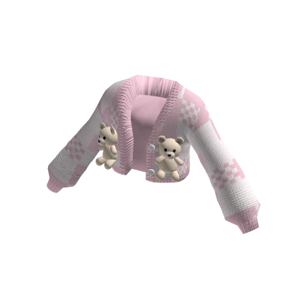 🧸 Cute Oversized Cropped Bear Cardigan - Pink