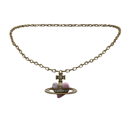 Vintage Pink Heart Orb Necklace (Gold)