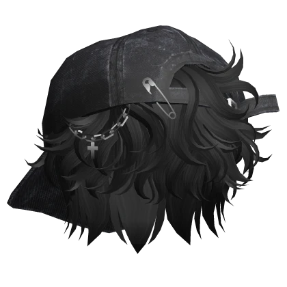 Messy Hair w/ Distressed Hat (Black)