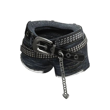 💗Y2K DENIM RIPPED SHORTS WITH BELTS_DARK BLUE