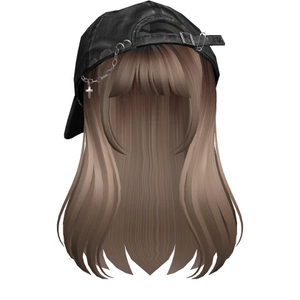 Ombre long girl hair bangs w/ Y2K Distressed Hat