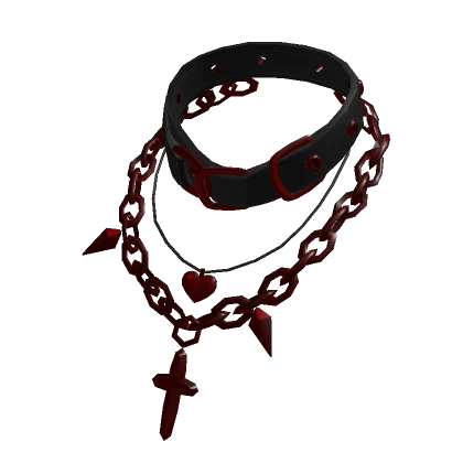 Punk Goth Choker & Necklace Red