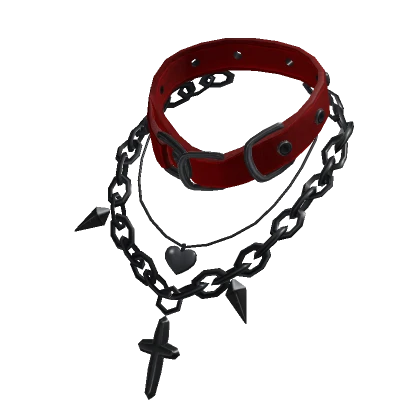 Punk Goth Choker & Necklace Red & Black