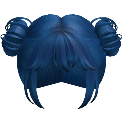 blue wispy messy space buns hair