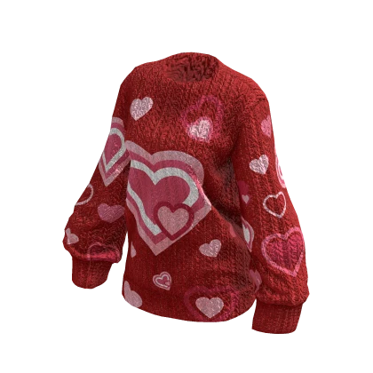 BB Red Cute ♡ Heart Oversized Fluffy Sweater  