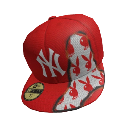NY x PB Red Burning Fitted Cap | Tilted