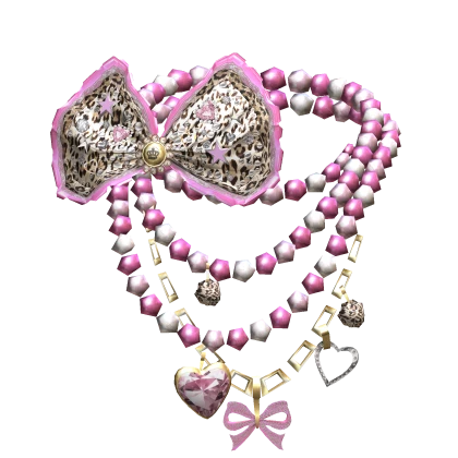Gyaru Agejo Kawaii Bow necklace Pink Hime Leopard