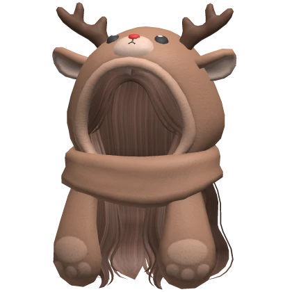 Flowy Hair with Reindeer Hoodie and Scarf in Brown