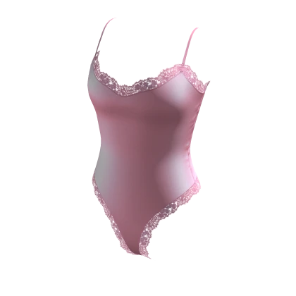 (Transparent) Lace Cami Bodysuit - Pink