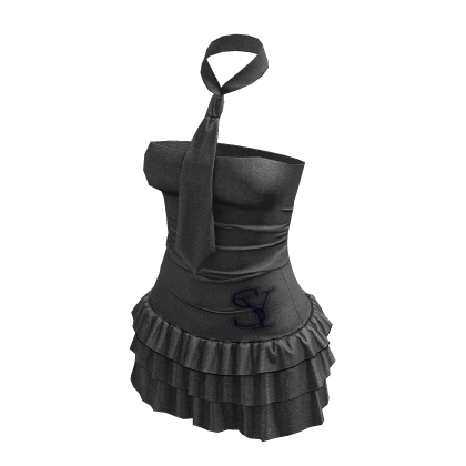 Y2K ☆ Grey Ruffled Necktie Mini Dress