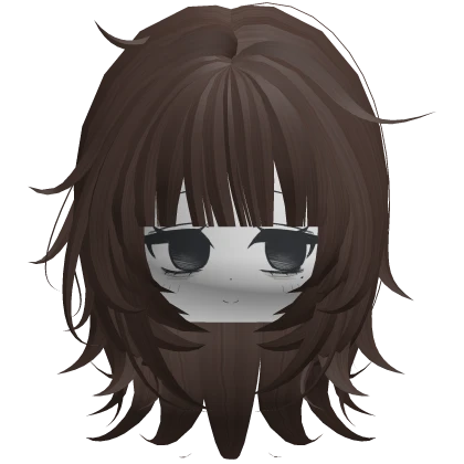 Messy layered Wolfcut Hair w Side Eyes Face Brown