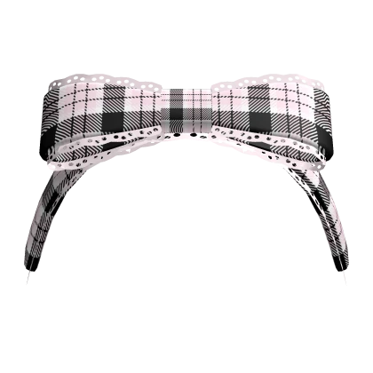 ♡ : pretty lace bow headband ꒰ pink black plaid