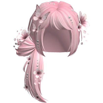 Pink Kawaii Wispy Butterfly Side Bun W/ Flowers