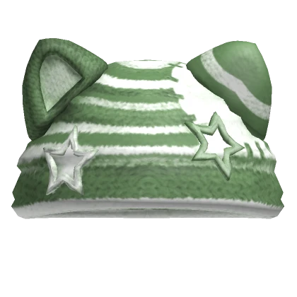 Y2K Patched Cat Knit Beanie (Sage Green)