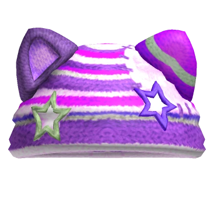 Y2K Patched Cat Knit Beanie (Purple and Green)