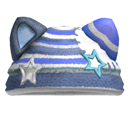 Y2K Patched Cat Knit Beanie (Blue and Dark Blue)