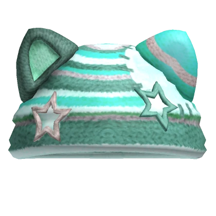 Y2K Patched Cat Knit Beanie (Teal and Green)