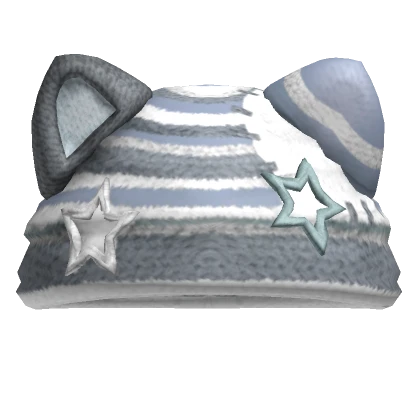 Y2K Patched Cat Knit Beanie (Light and Dark Blue)