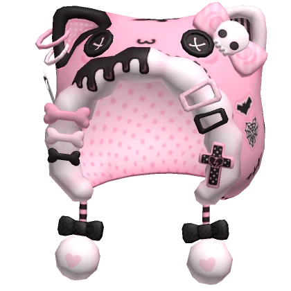 ♡ kawaii pink black zombie halloween kitty hood