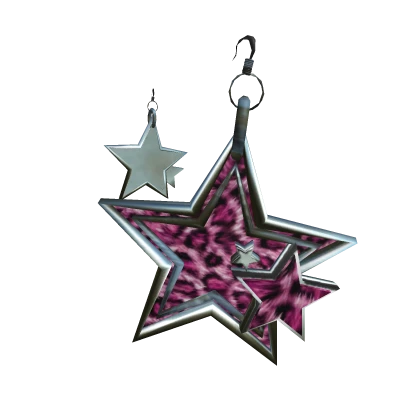 Silver Hot Pink Leopard Star Earrings Y2k Iconic 