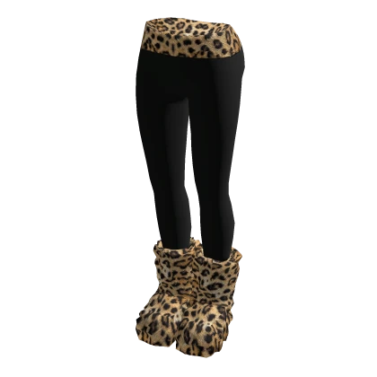 Black Leggings w/ Fluffy Leopard Boots