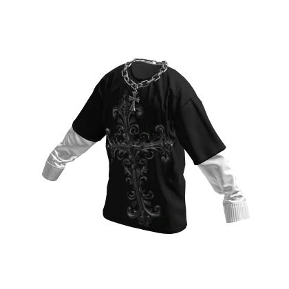 Cross Y2K Layered Shirt w/ Cross Chain