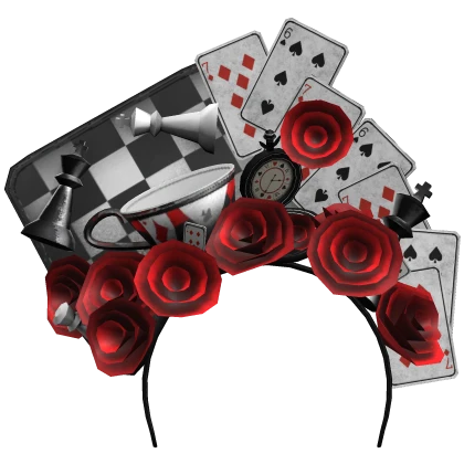 Wonderland Roses and Cards Red Headband