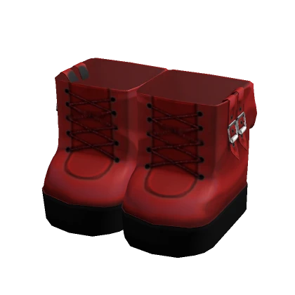 Platform Block Heel Boots in Red