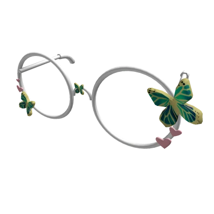 White Round Glasses Green Butterflies