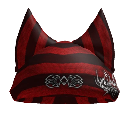 Red Striped Cat Ears Embroided Beanie