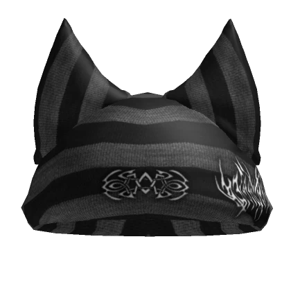 Black Striped Cat Ears Embroided Beanie