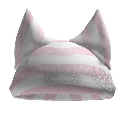 Pink Striped Cat Ears Embroided Beanie