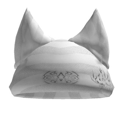 White Striped Cat Ears Embroided Beanie