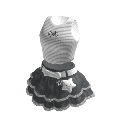 🍀Cute Tee w Ruffle Skirt Outfit (White)