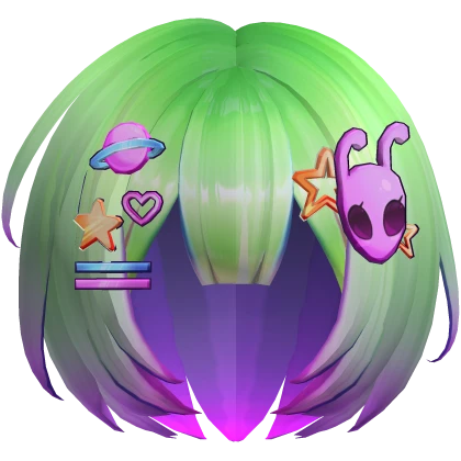 Alien space green short bob decora stars halloween