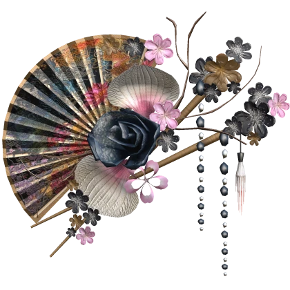 Gold Blue Red Floral Traditional Japanese cute Fan
