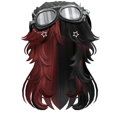 Red&Black Long Hair w/ Y2K Goggles Ushanka