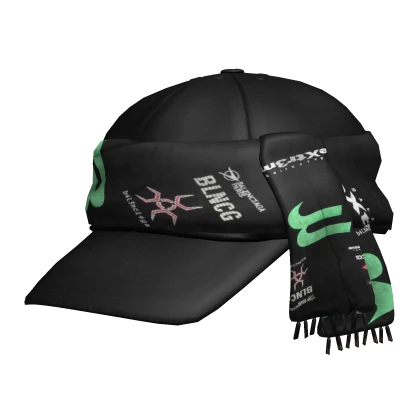 Sideswept Green Balenci Gamer Scarf 6-Panel Cap